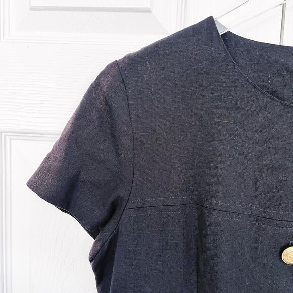 New Classics Vintage Black Linen Blend Button Front Sheath Dress - Picture 2 of 8